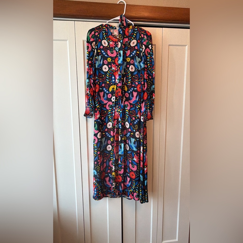 Boden Multicolor Floral & Bird Maxi Dress - navy Base with Bright Print
